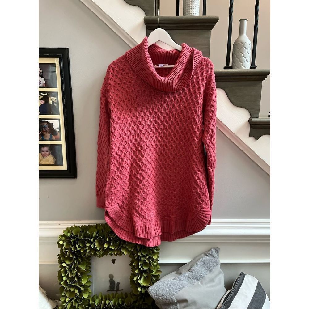 Motherhood Maternity Pink Cowl Neck Fisherman’s Sweater sz L